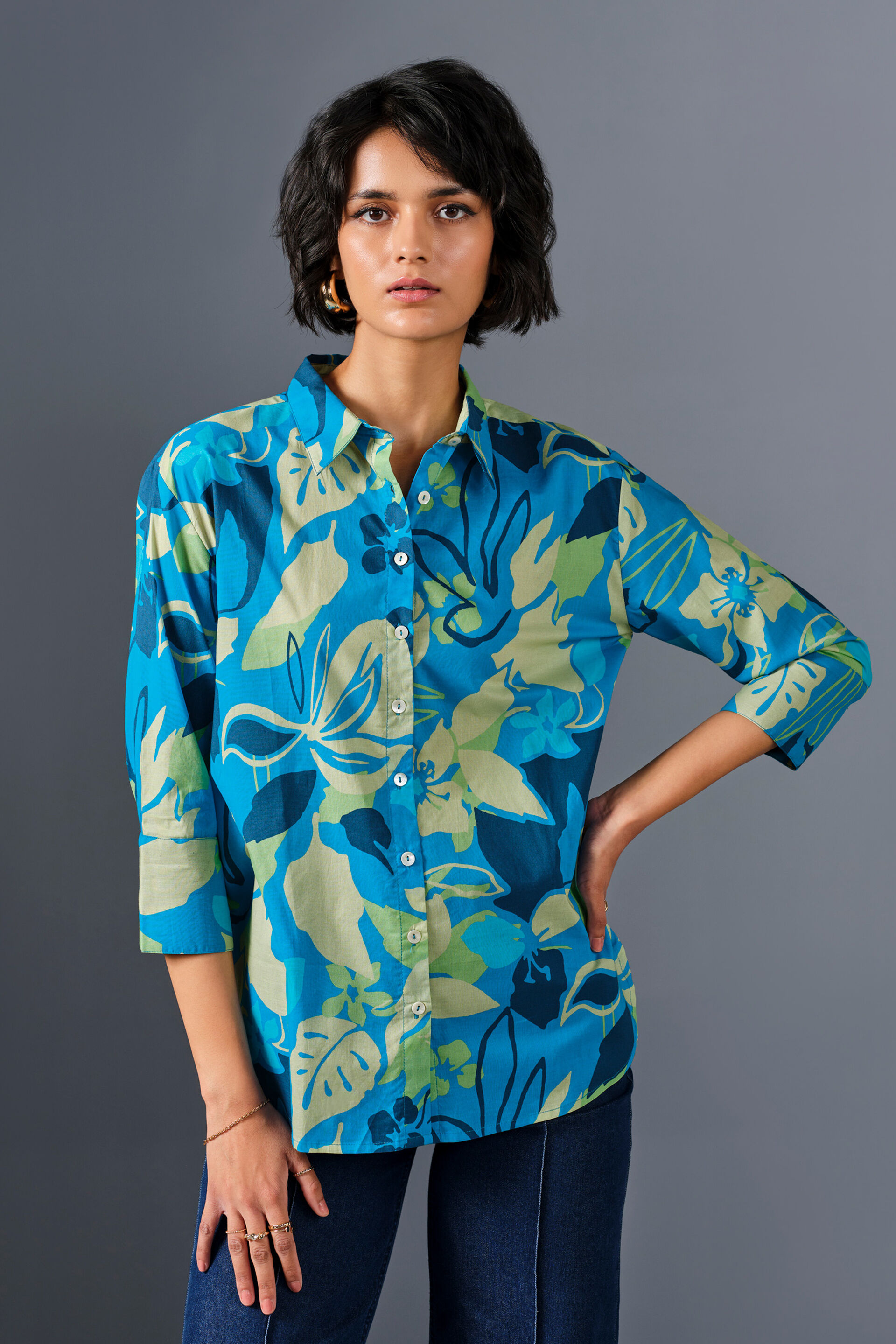 Coral Reef Cotton Shirt, Blue, image 1