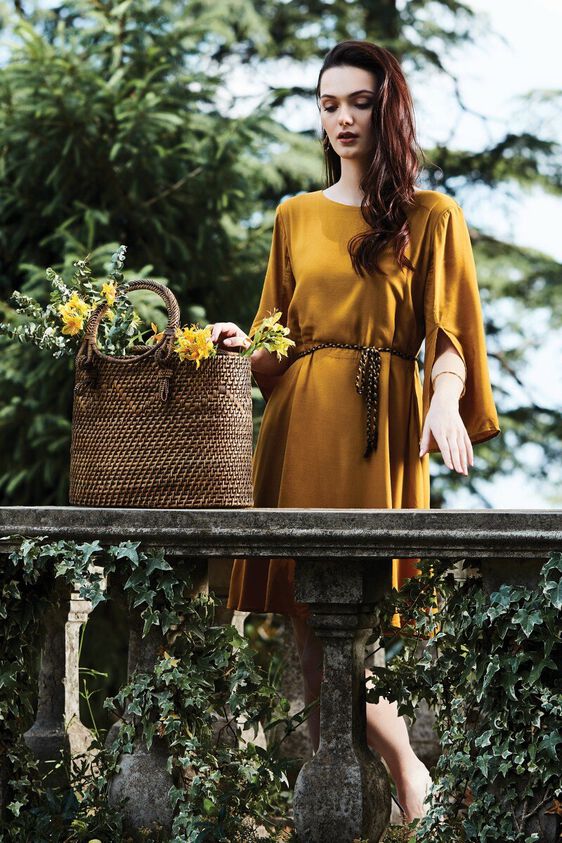 1 - Ochre Boat Neck Fit and Flare Dress, image 1
