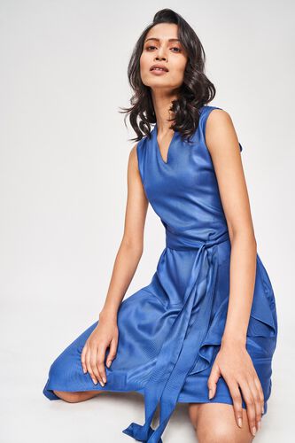 3 - Blue Solid A-Line Dress, image 3