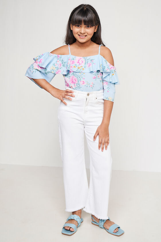 Blue and Pink Floral Square Neck Top, Blue, image 2