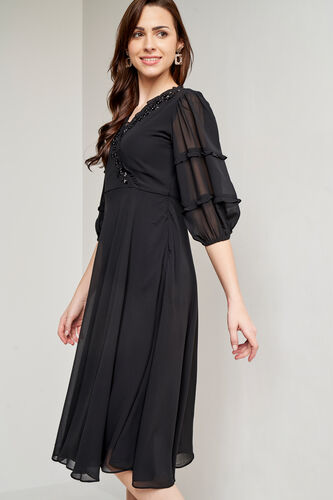 Black Floral Party Dress, Black, image 1