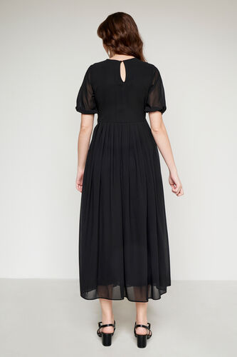 Black Solid Flared Gown, Black, image 4