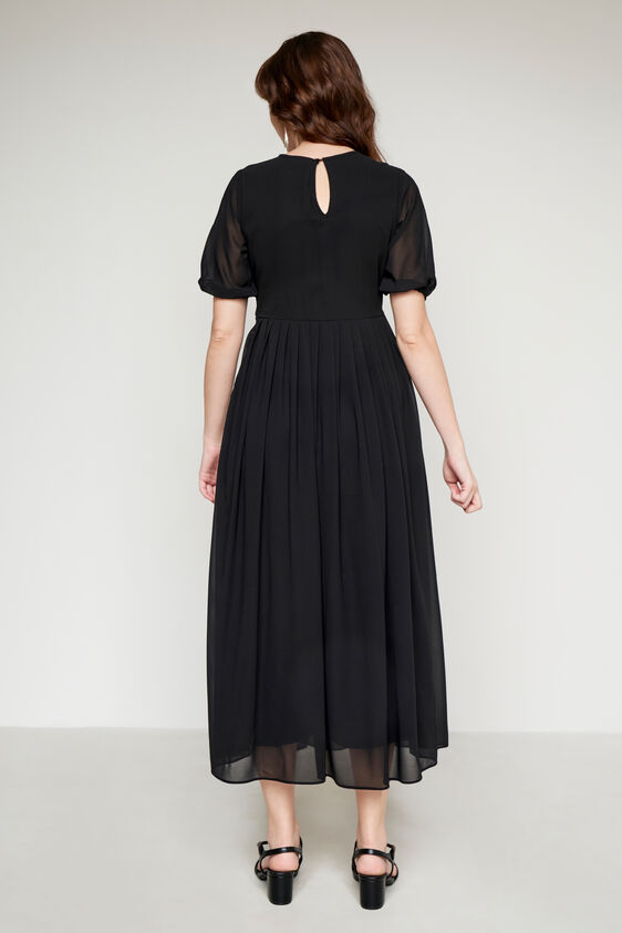 Black Solid Flared Gown, Black, image 4