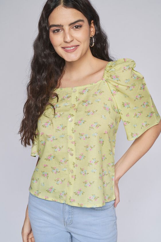 2 - Lime Green Floral Straight Top, image 2