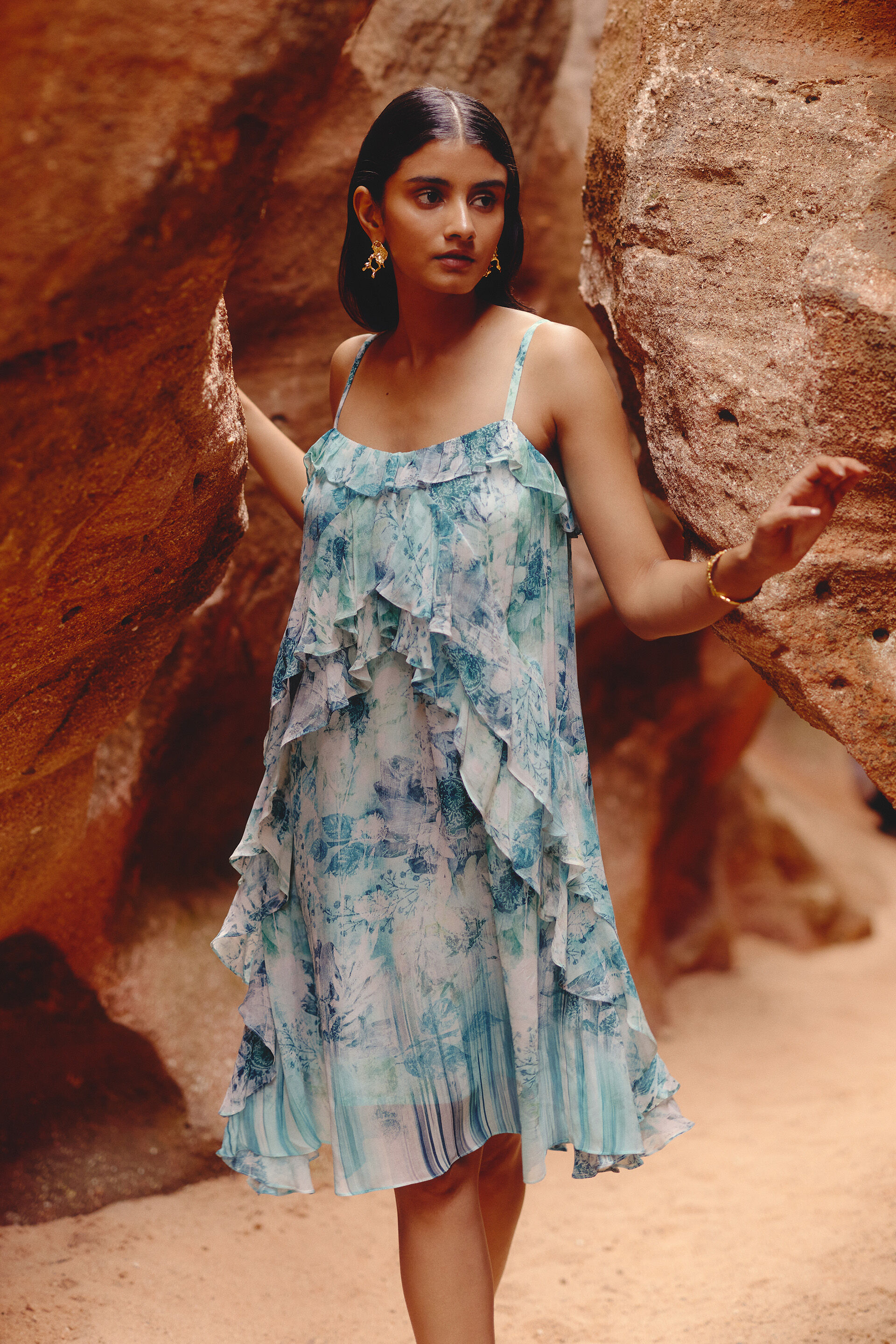 Lagon Ruffle Dress, Blue, image 1