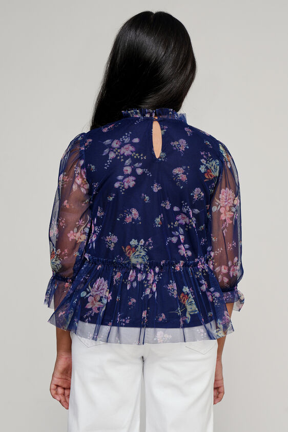 Navy Floral Flared Top, Navy Blue, image 4