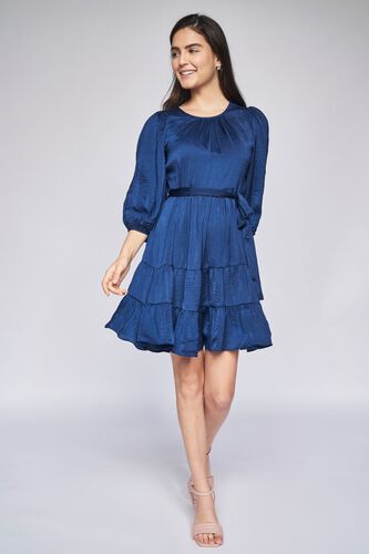 3 - Navy Blue Solid Fit & Flare Dress, image 3