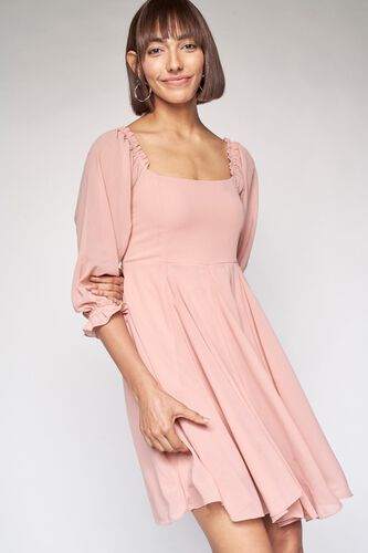3 - Light Pink Solid Fit and Flare Dress, image 3
