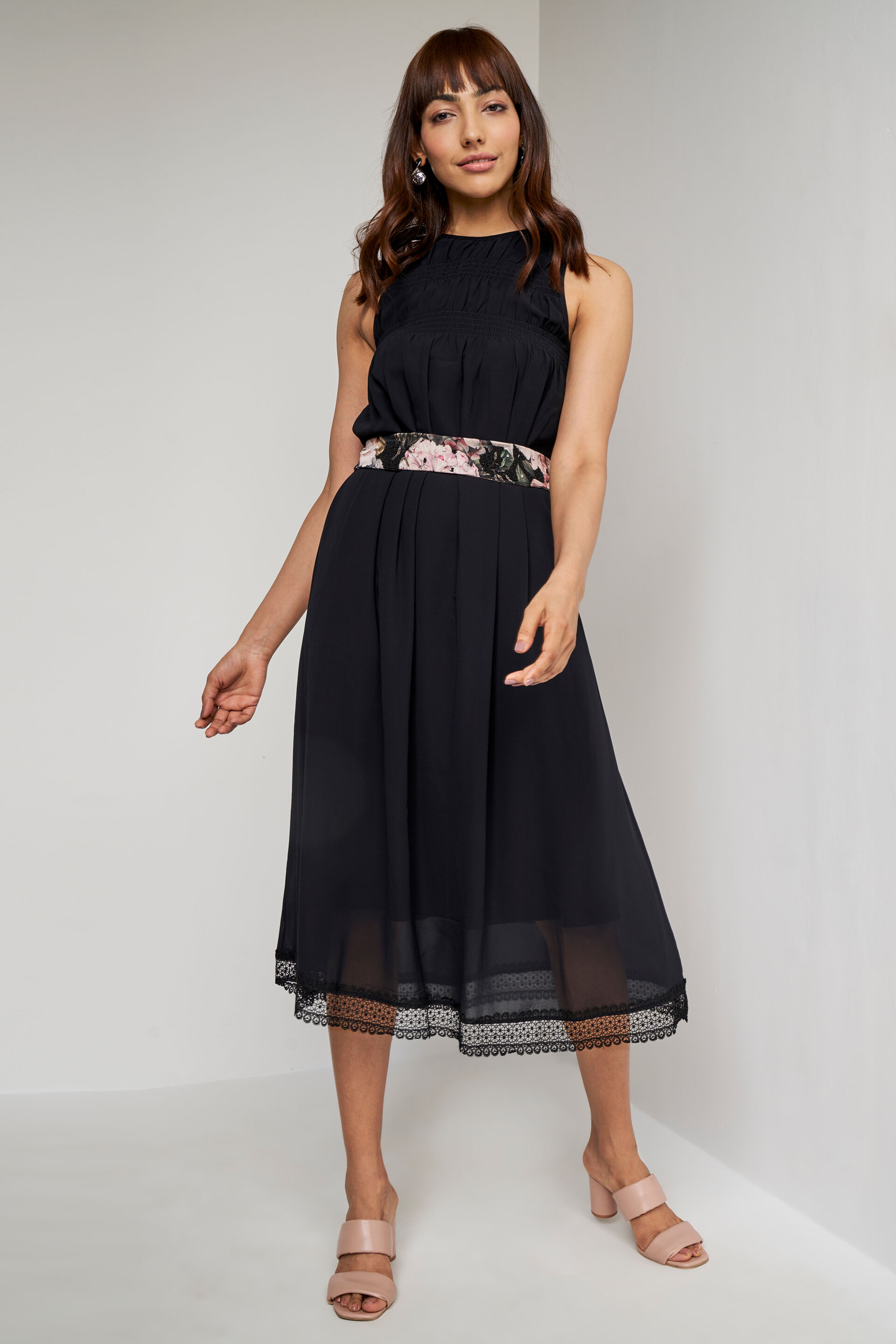 Black Solid Straight Dress, Black, image 4