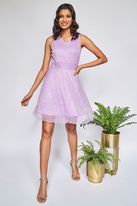 Lilac Self Design Fit and Flare Dress, Lilac, image 1
