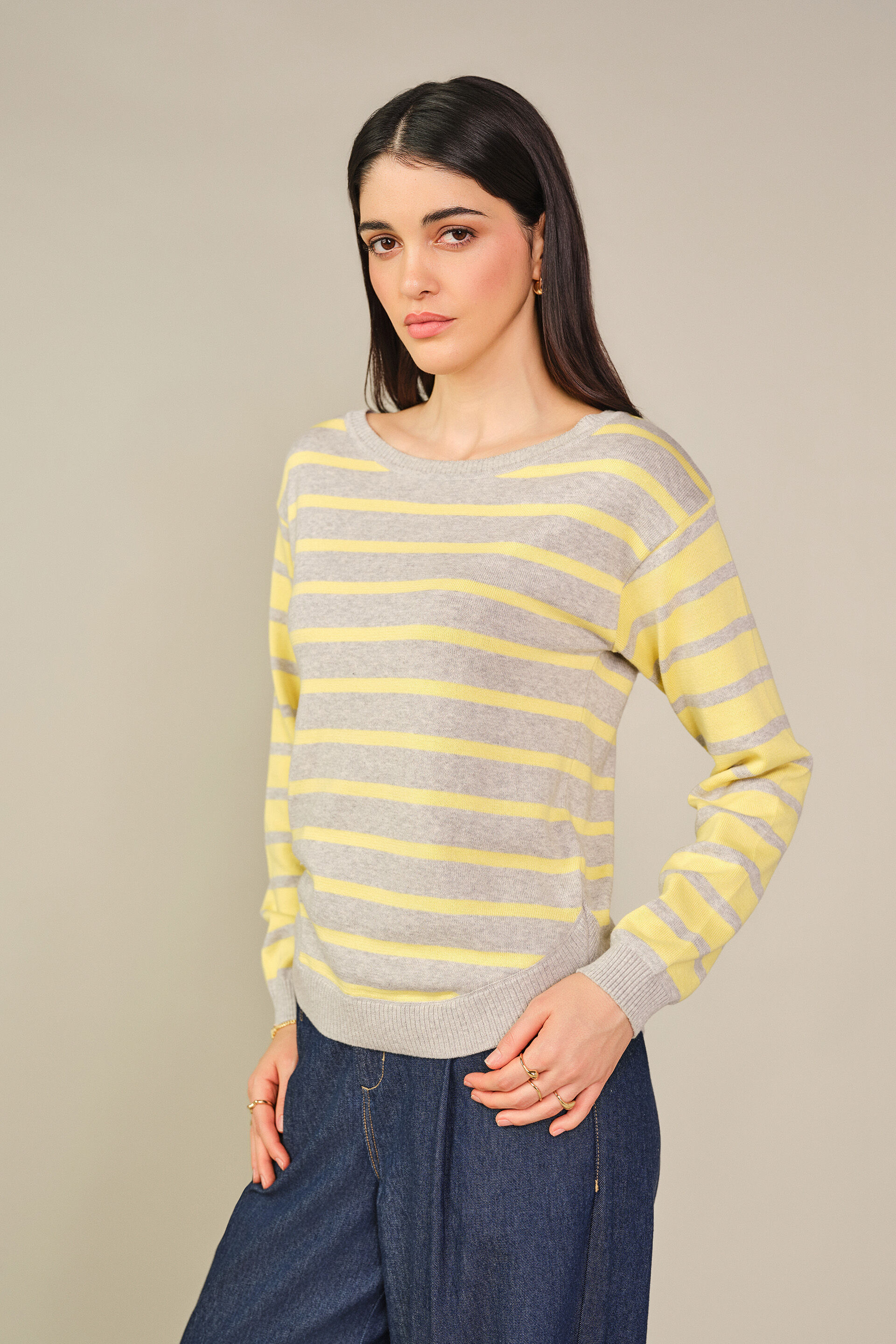 Striped Cotton Pullover in Yellow, Yellow, image 4