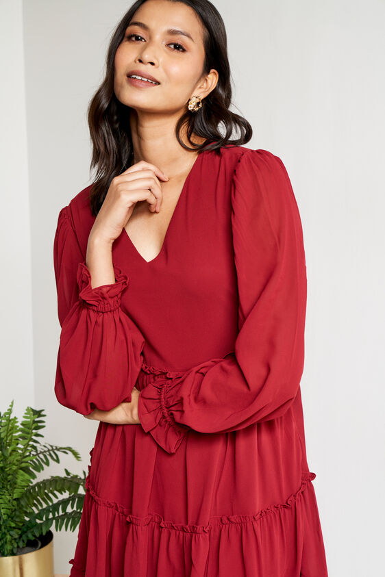 Maroon-Flared Summer Dress, Maroon, image 5