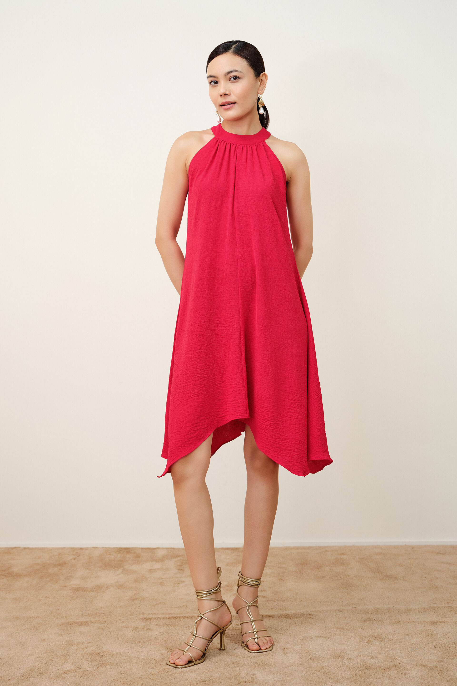 Poppy Red Halter Dress, Red, image 2