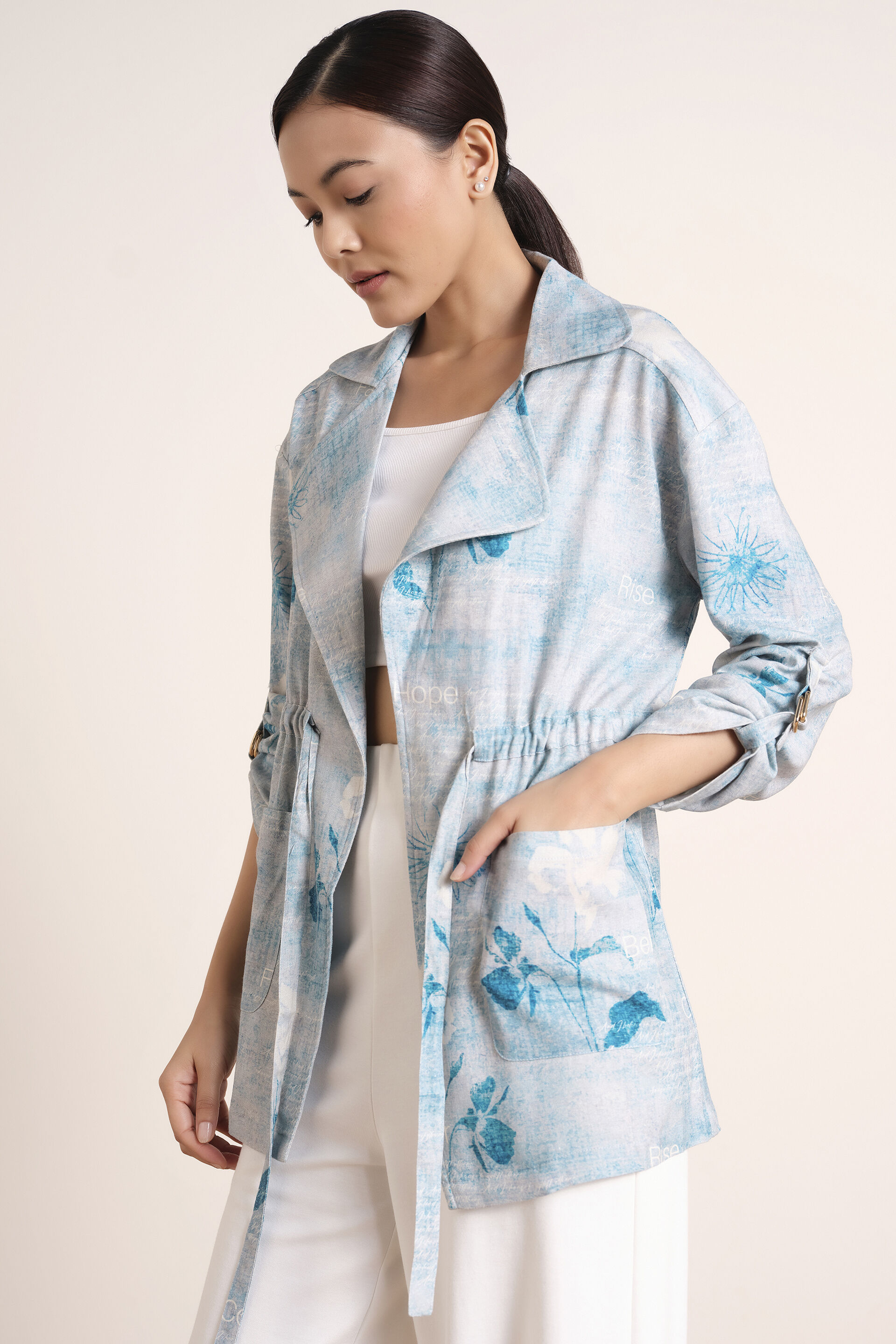 Aquatic Blue Linen-Blend Jacket