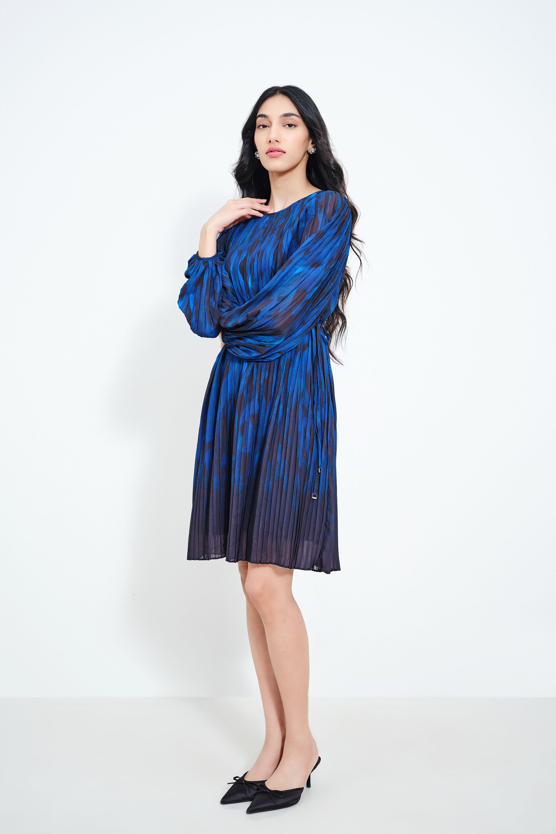 Waves Printed Dress, Blue, image 3