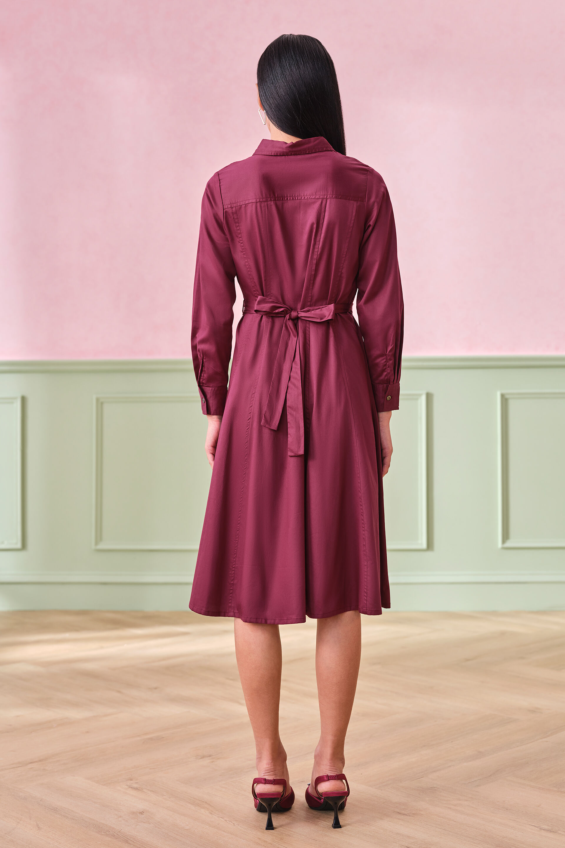 Mulberry Muse Flared Cotton Dress, Wine, image 3