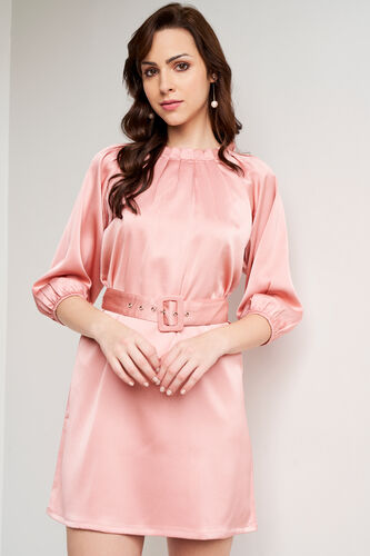 Peach Solid Straight Dress, Peach, image 2