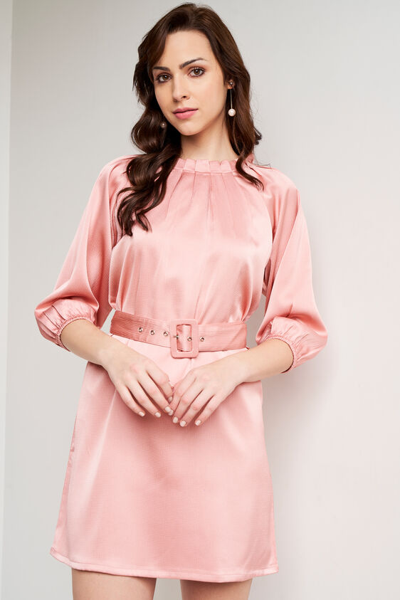 Peach Solid Straight Dress, Peach, image 2