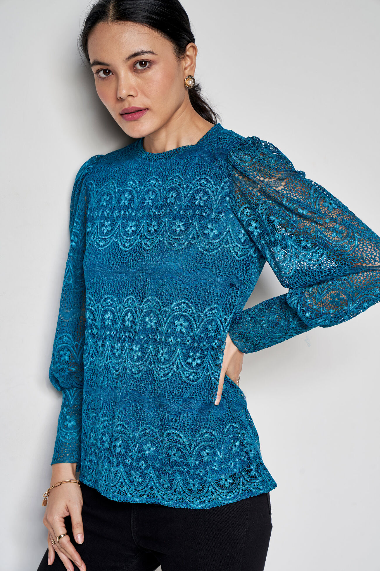 Noir Lace Top, Turquoise, image 3