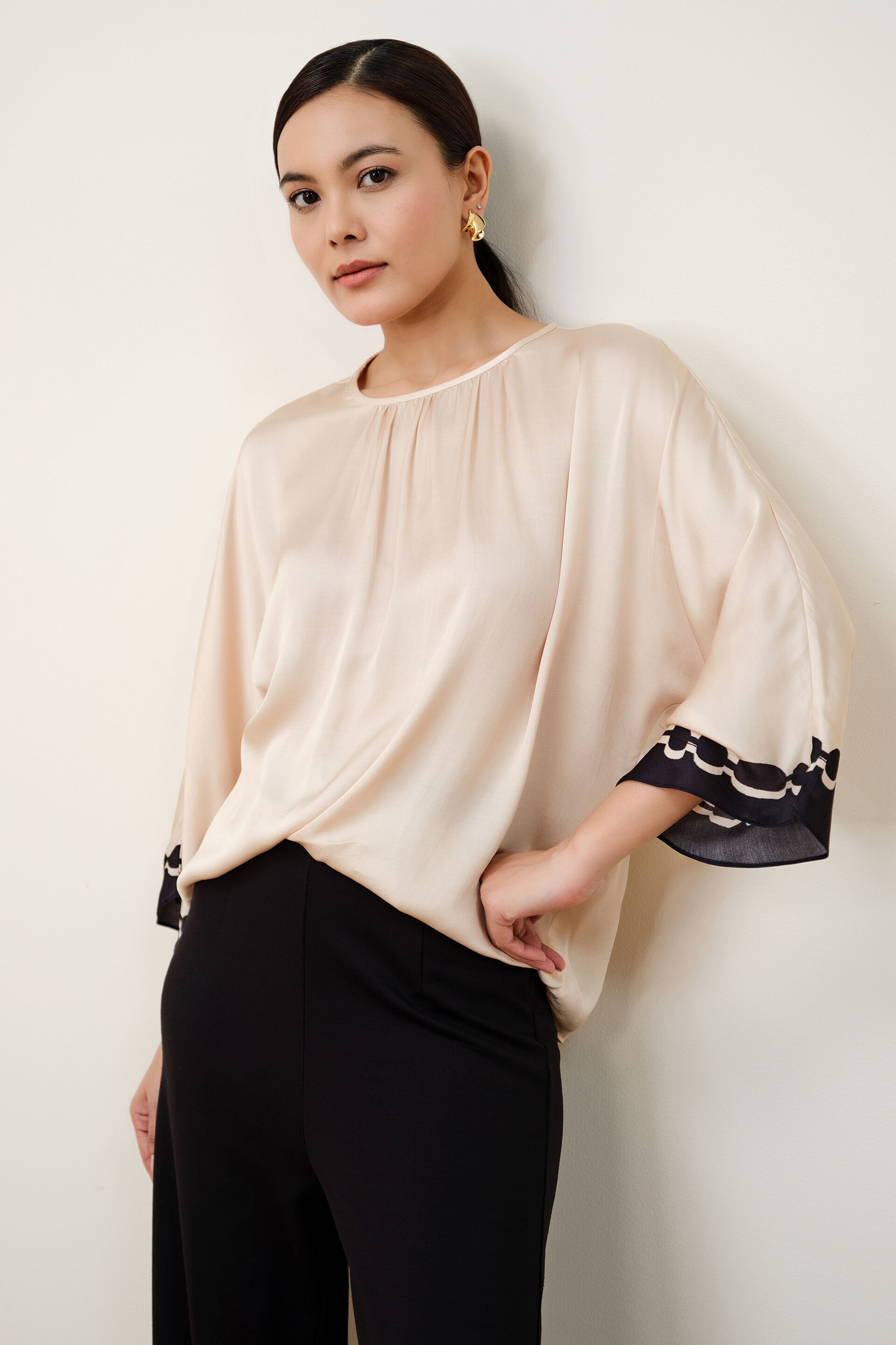 Cream Charm Modal Satin Top, Beige, image 1