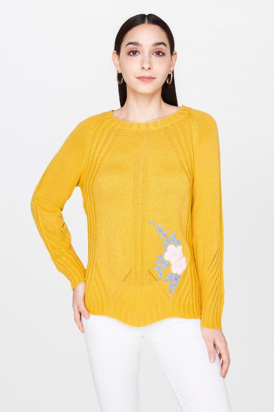 1 - Ochre Round Neck Sweater Top, image 1
