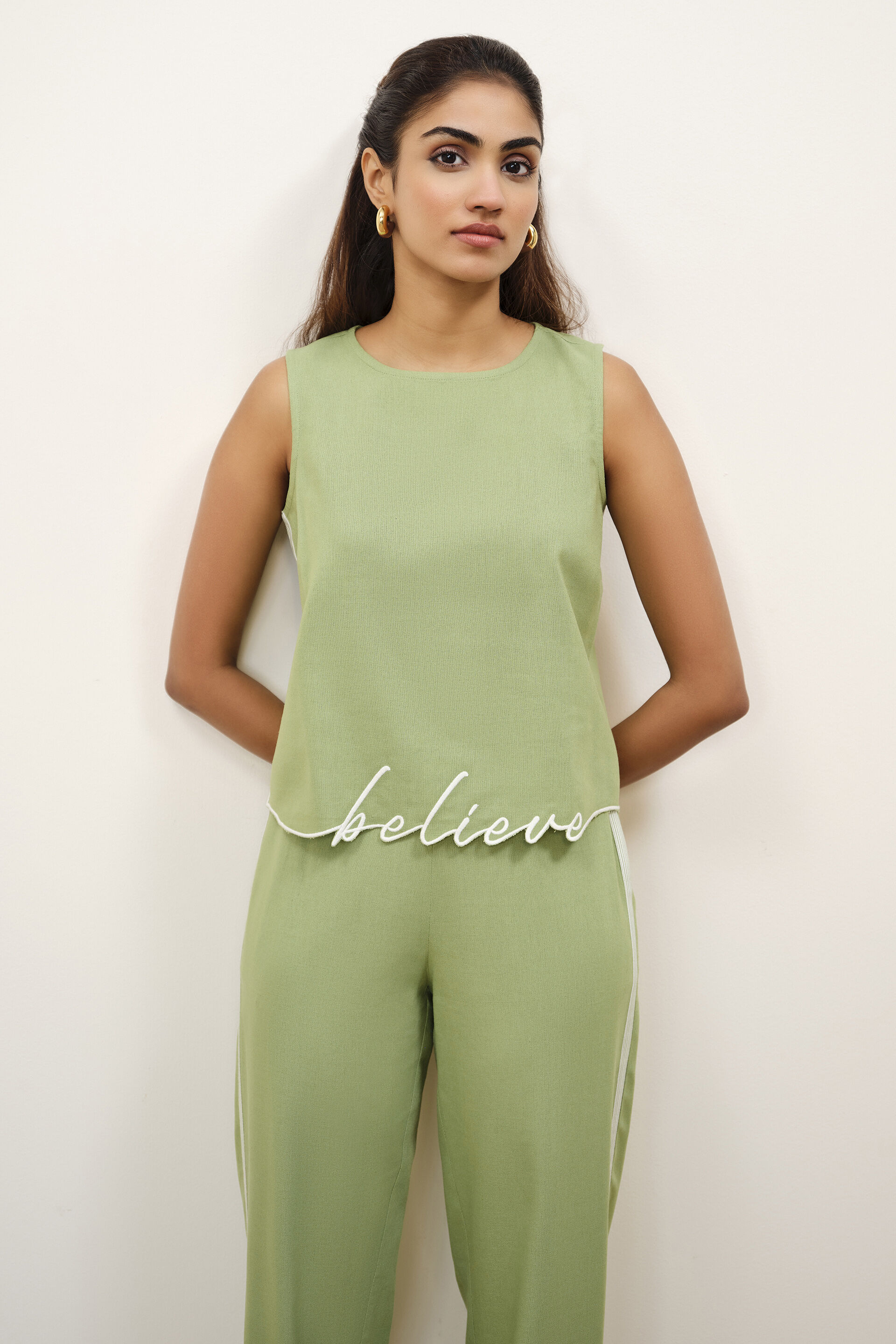 Obsidian Green Embroidered Co-ord Set, Sage Green, image 4