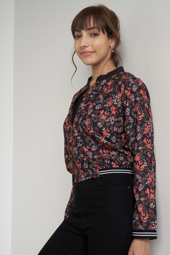 Black Floral Straight Jacket, Black, image 3