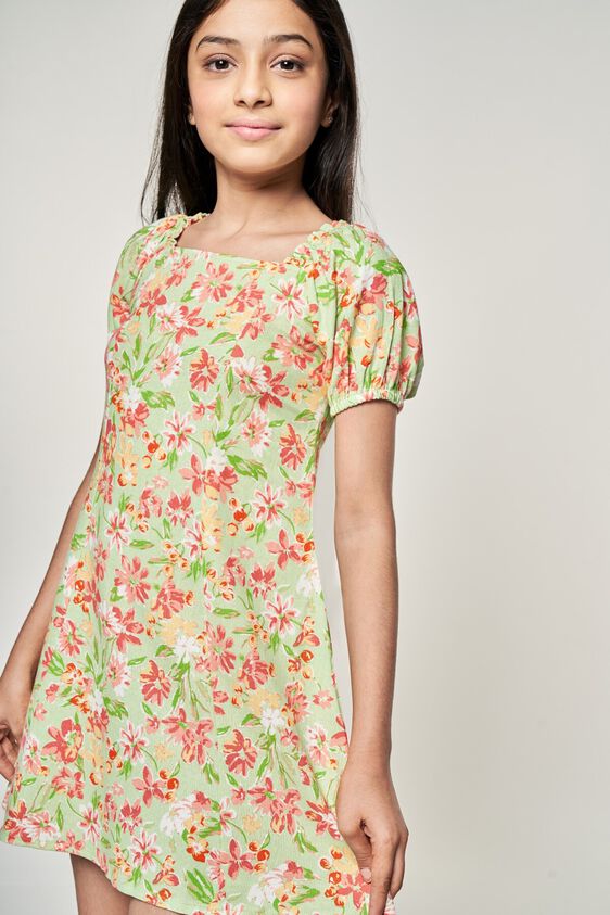 2 - Lime Floral Printed Fit And Flare Dress, image 2