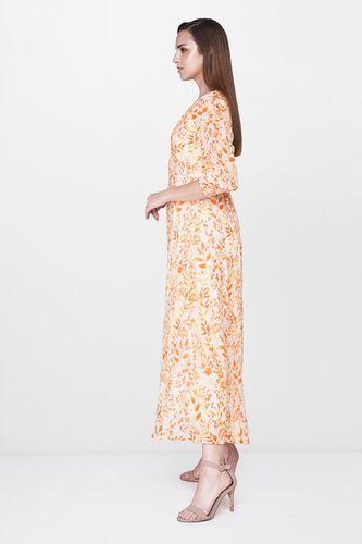 3 - Orange - White Floral Ruffles Puff Sleeves Maxi Gown, image 3