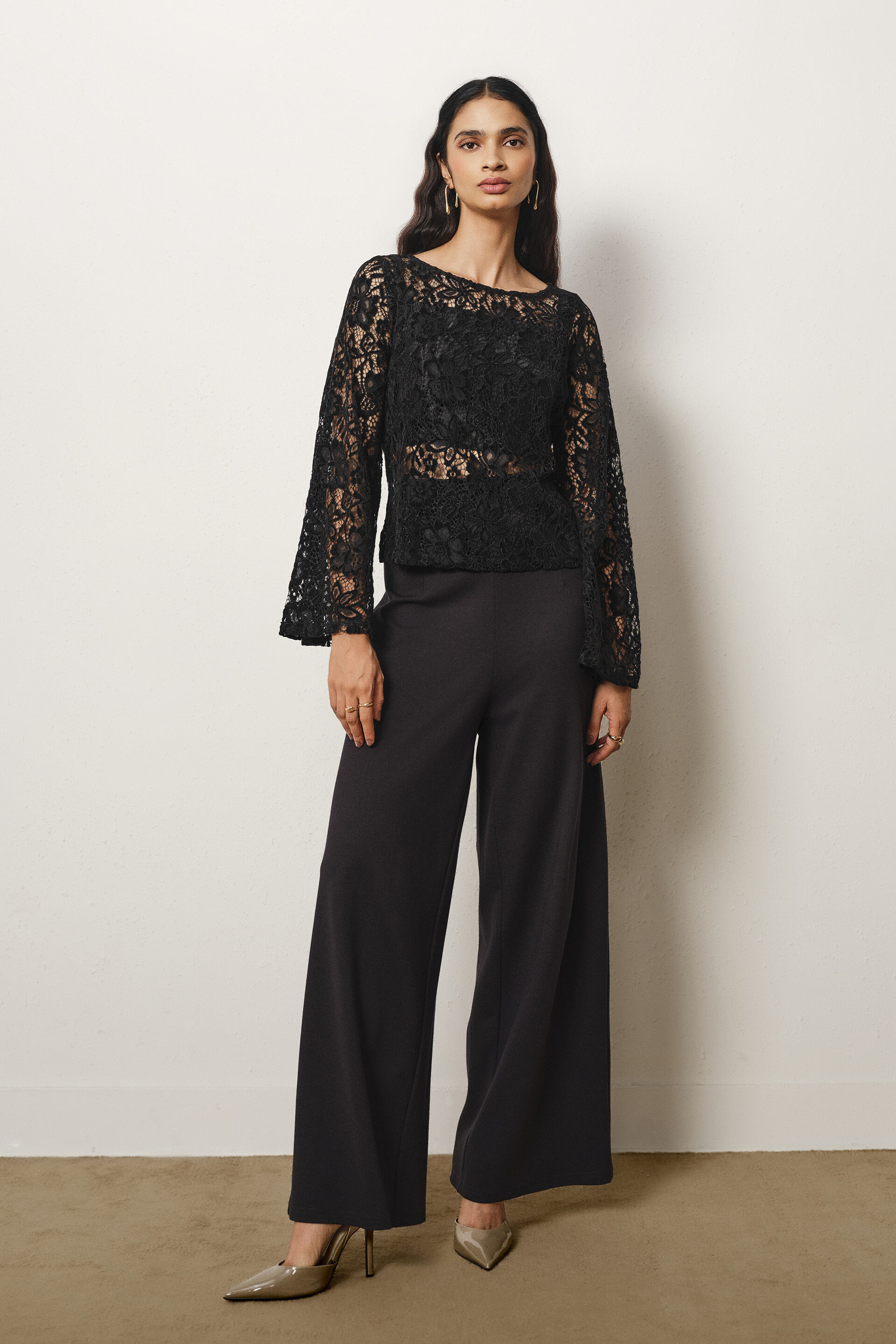 Lace Full Sleeves Top in Black, Black, image 4