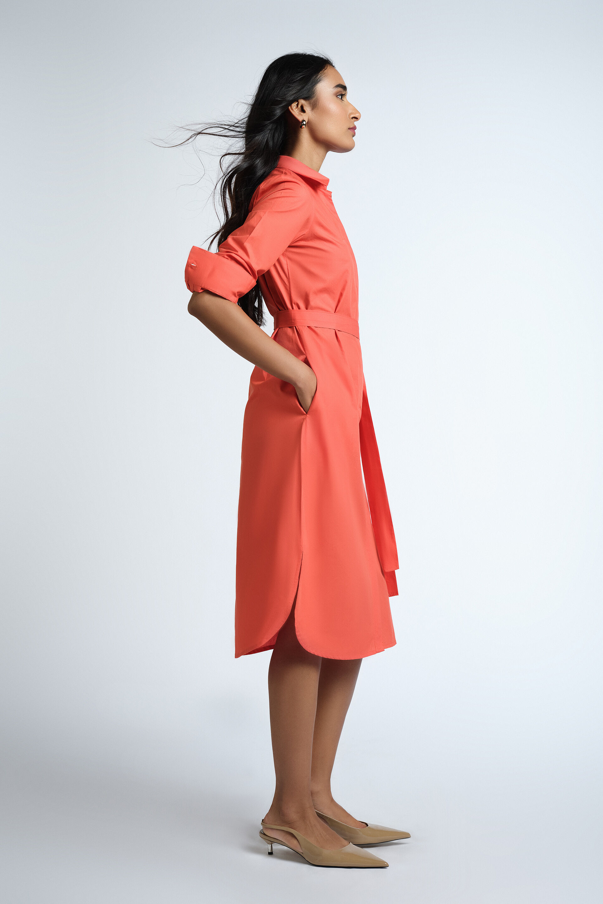 Carnelian Shirt Dress, Orange, image 2