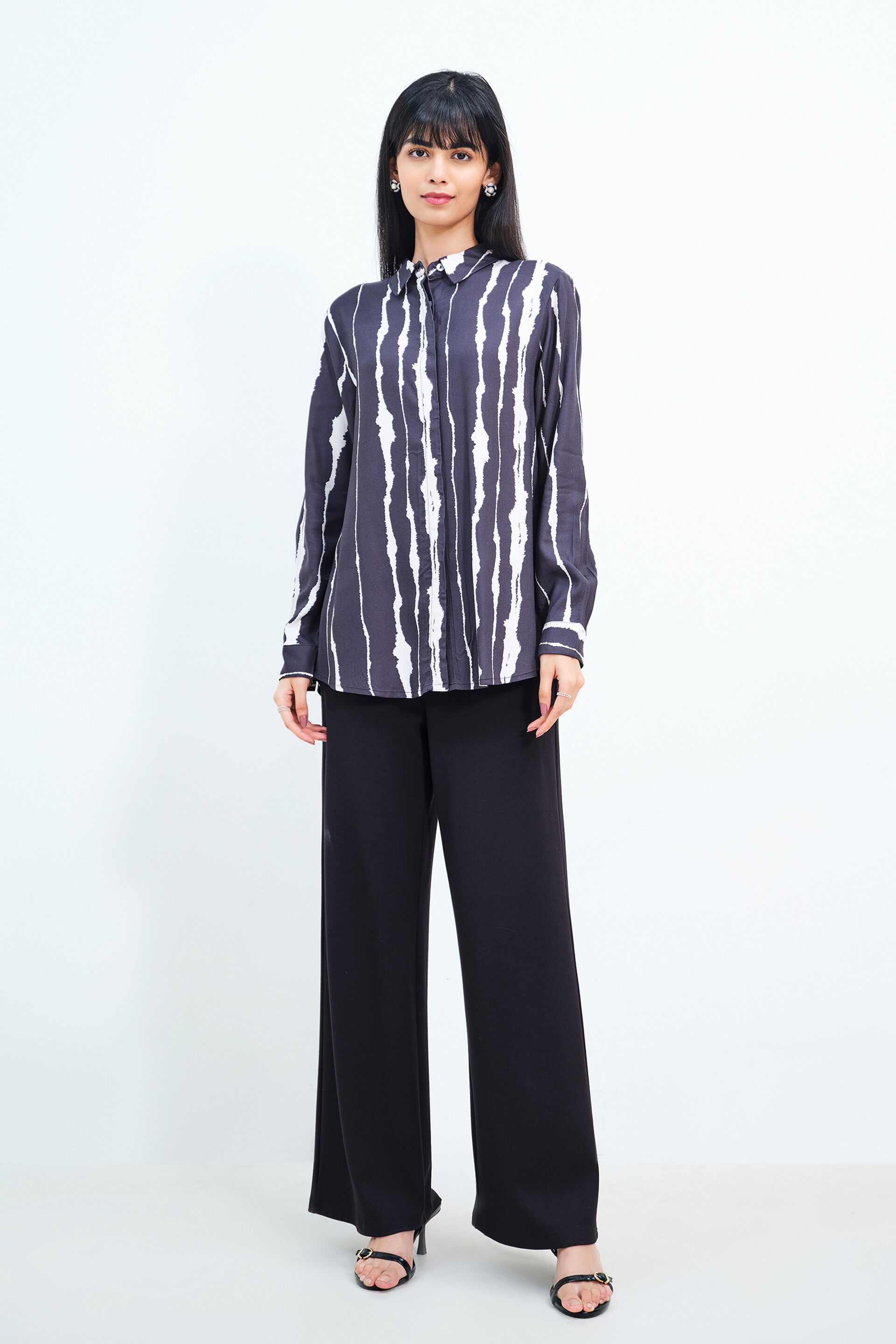 Monochrome Abstract Print Shirt, Black, image 1