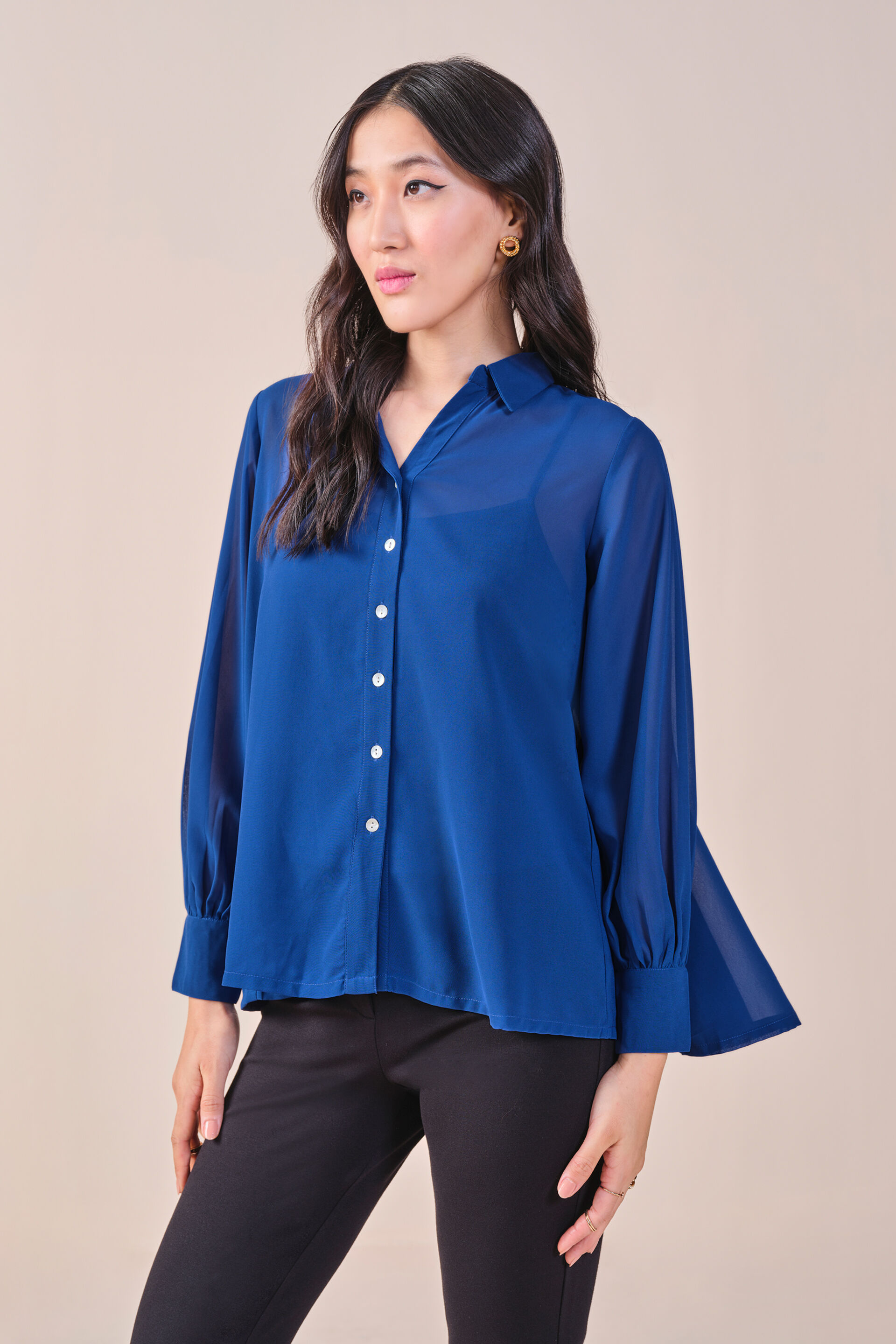 Delilah Printed Shirt, Navy Blue, image 3