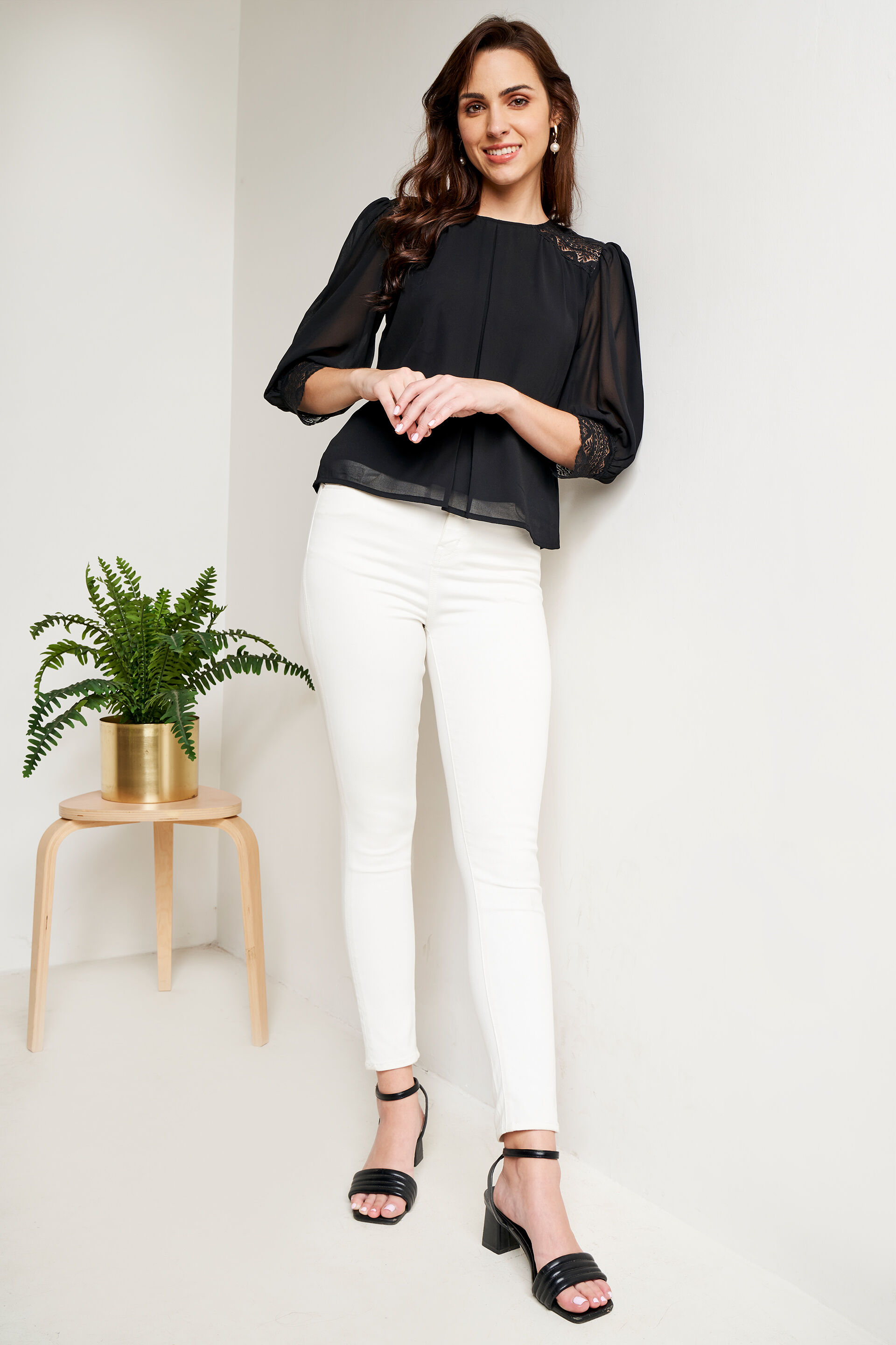 Black Solid Lace Top, Black, image 4