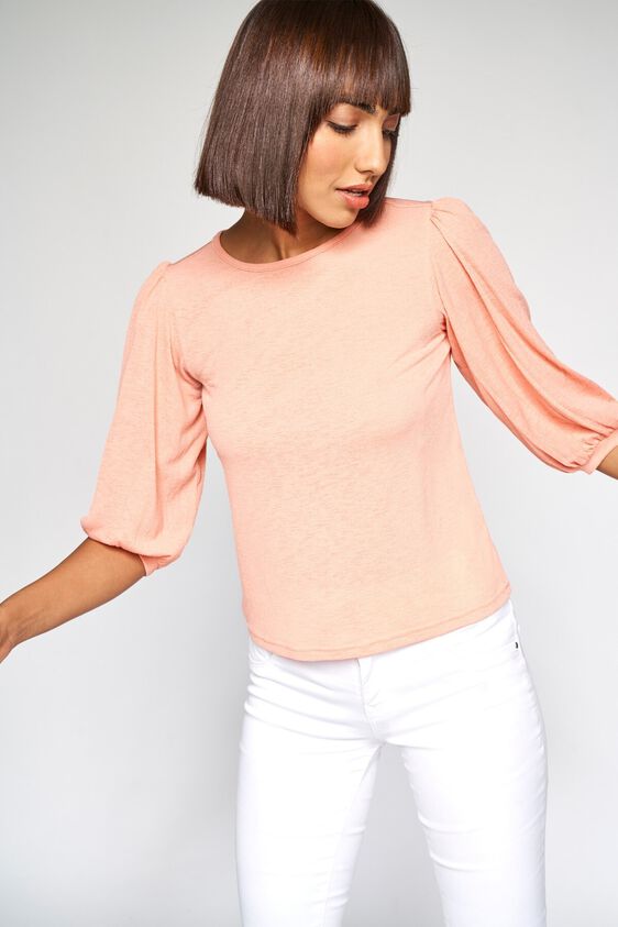 2 - Peach Solid Straight Top, image 2