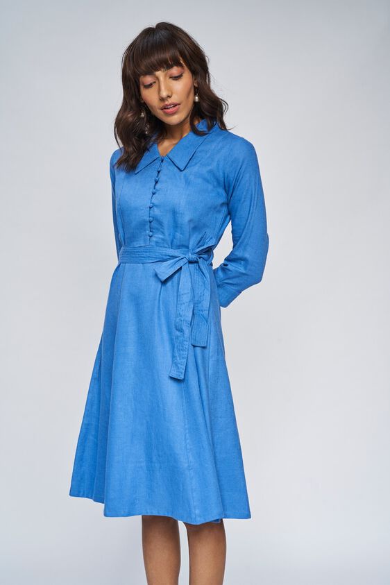2 - Blue Floral Fit and Flare Dress, image 2