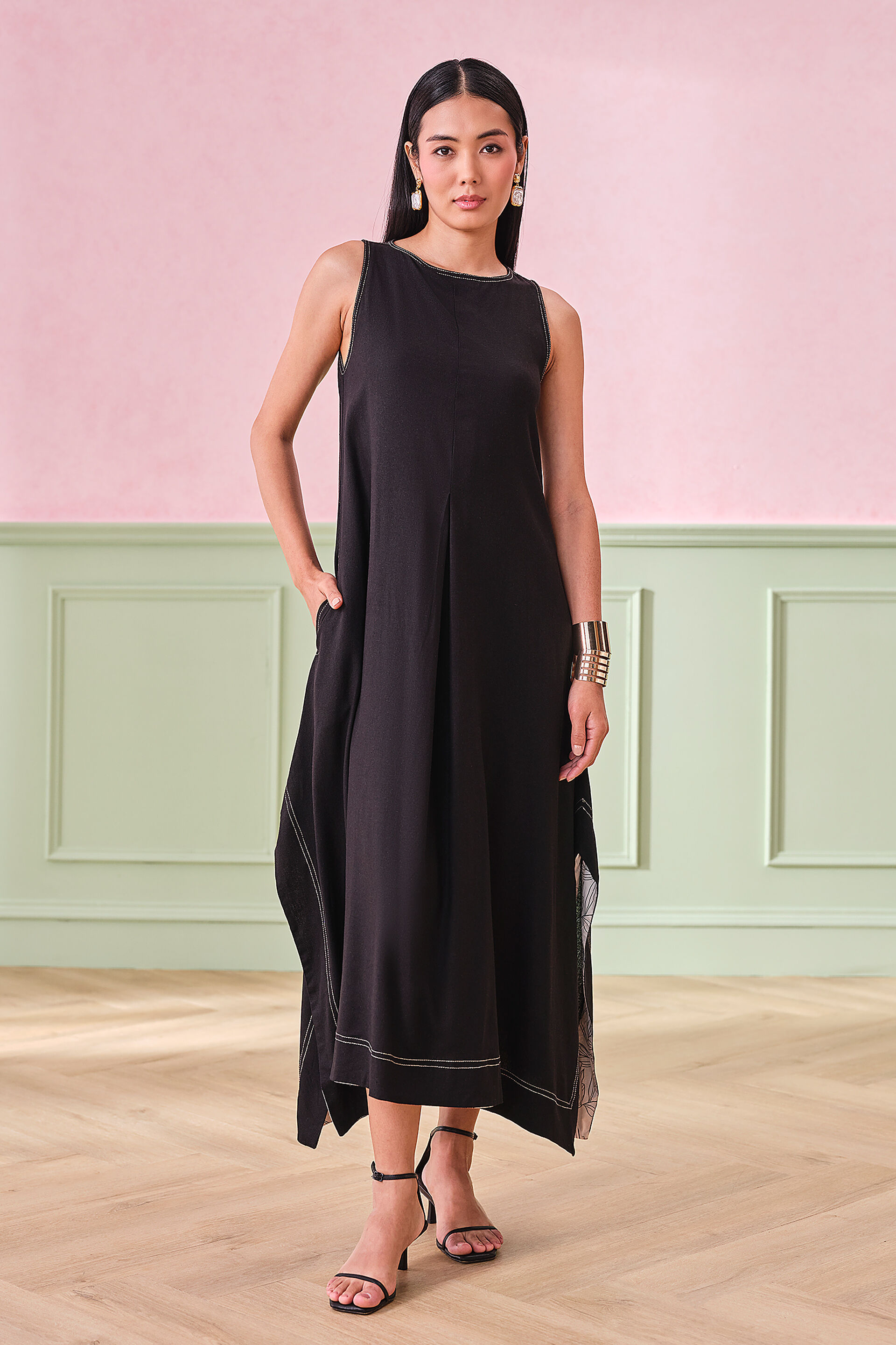 Far side Facade Viscose Blend Dress, Black, image 1