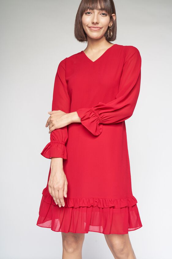 3 - Red Solid Regular Dress, image 3