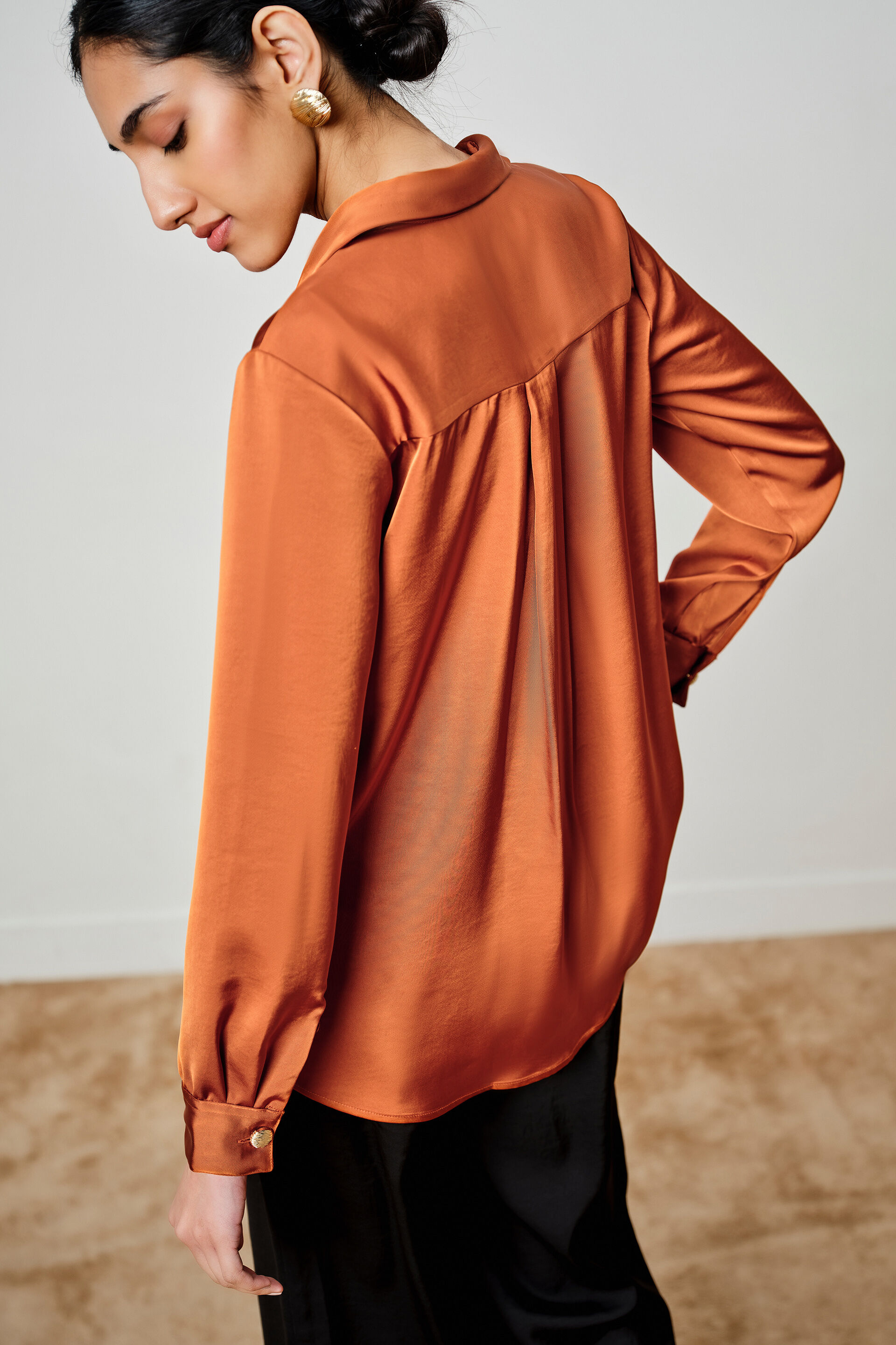 Roux Rust Satin Shirt, Rust, image 7
