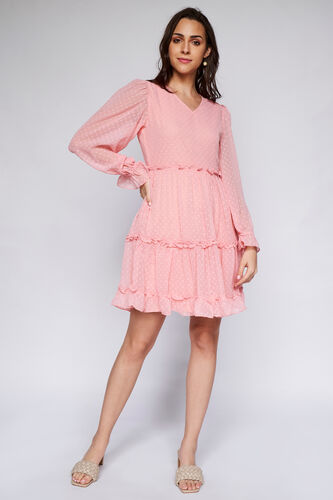 Pink Flounce Ruffles Dress, Pink, image 1