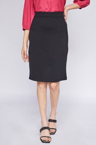 2 - Black Solid Straight Skirt, image 2