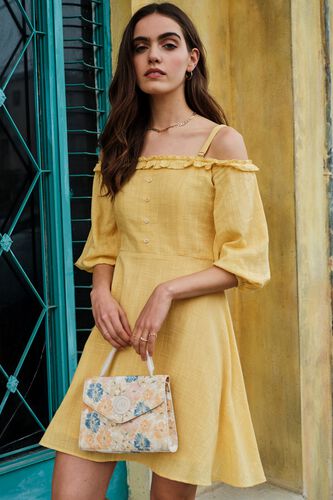 1 - Yellow Solid Fit & Flare Dress, image 1