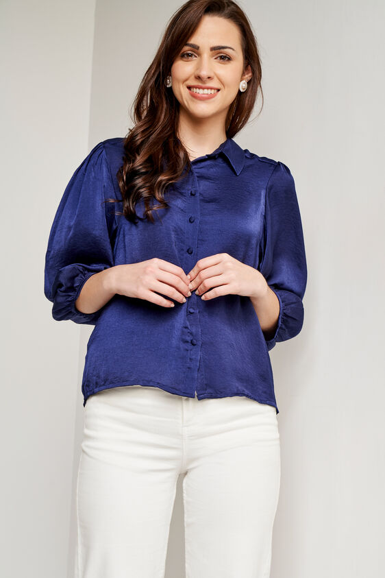 Navy Blue Solid Straight Top, Navy Blue, image 3