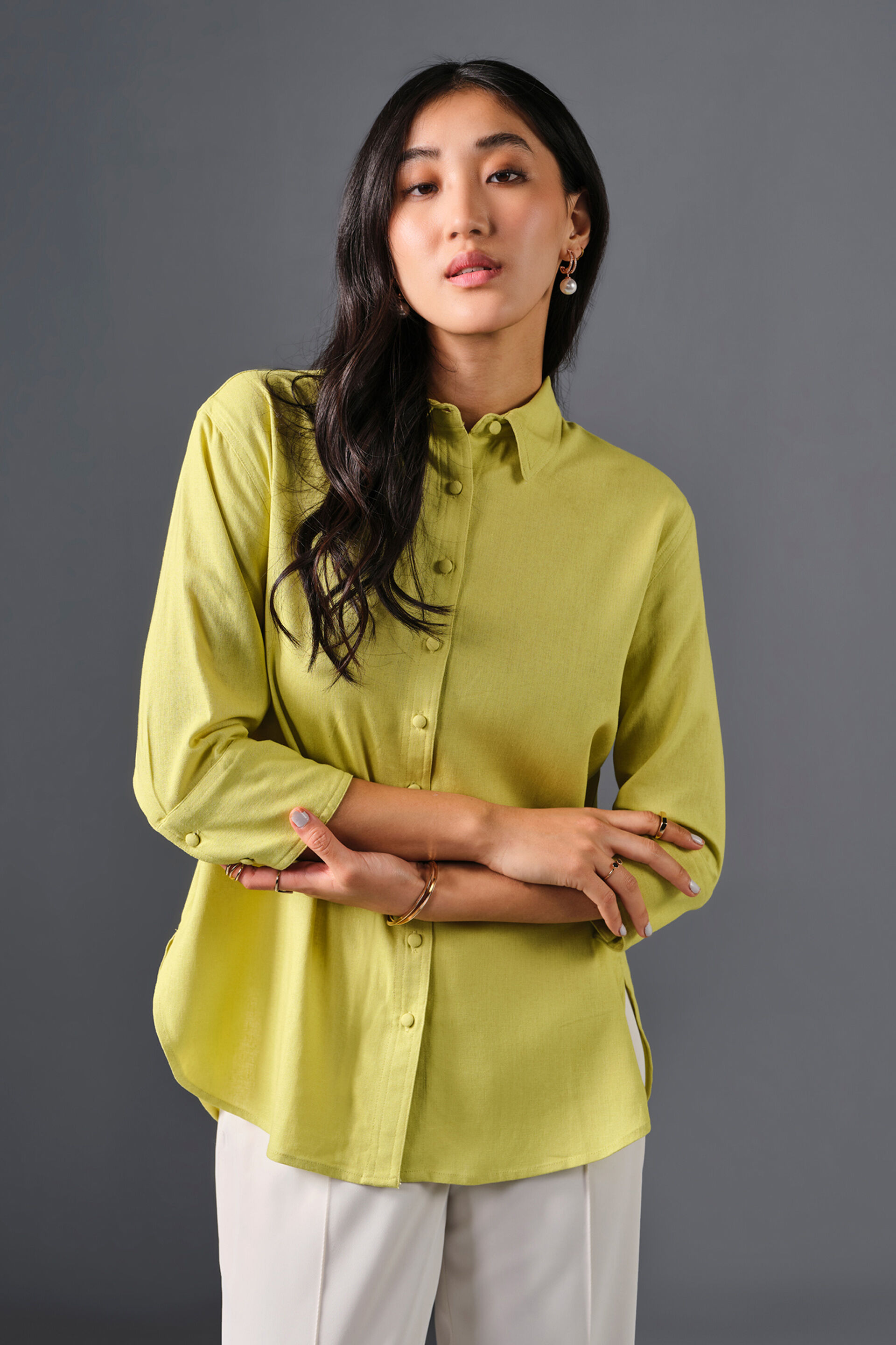 Keep It Neutral Viscose Blend Shirt, Green, image 1