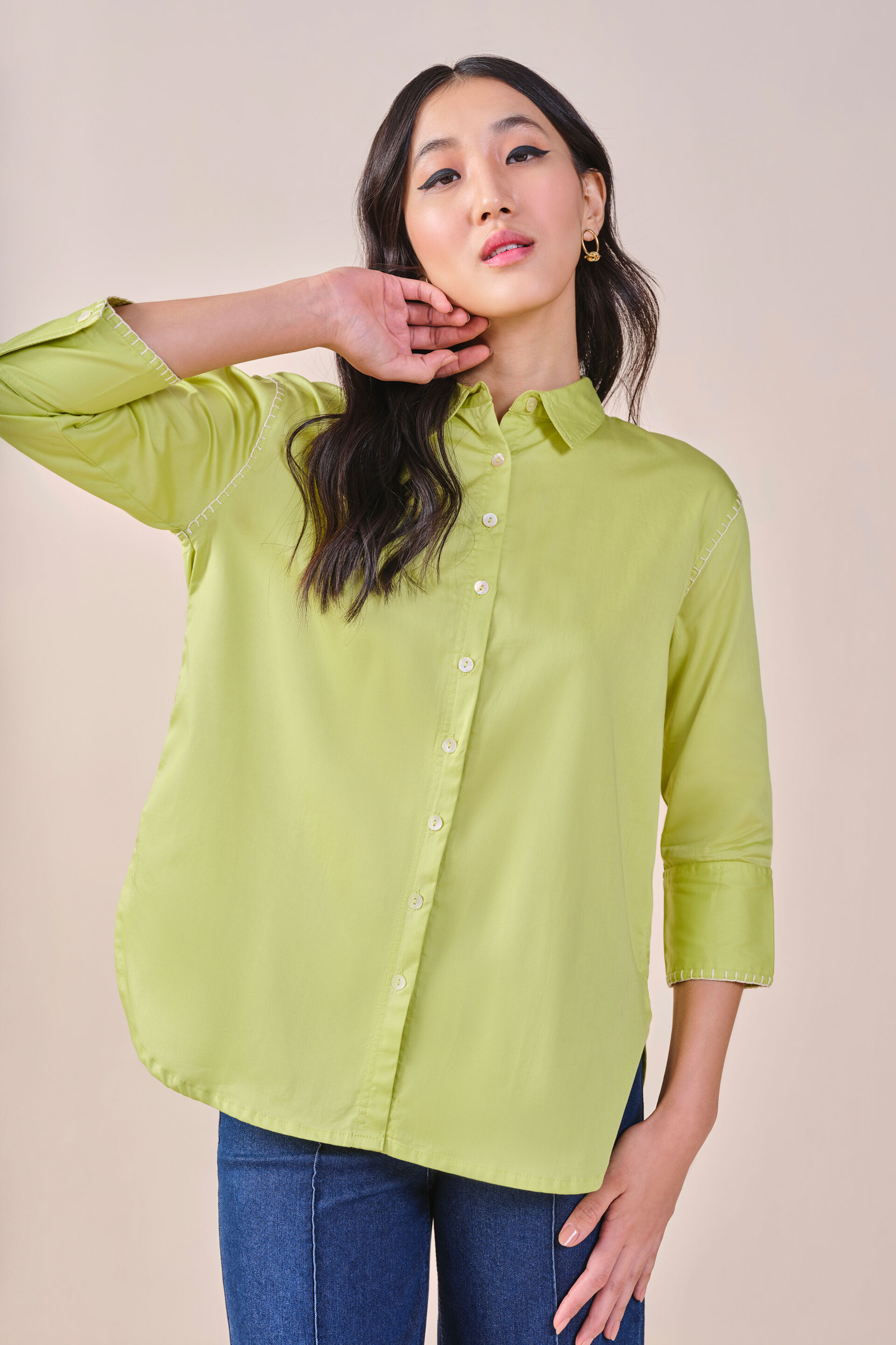 Buy our Lime Light Cotton Shirt online from ANDIndia SC F24V51TCSTN