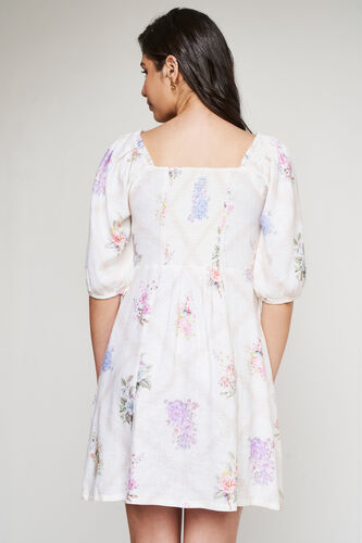 Cream Floral Flared Dress, Cream, image 4