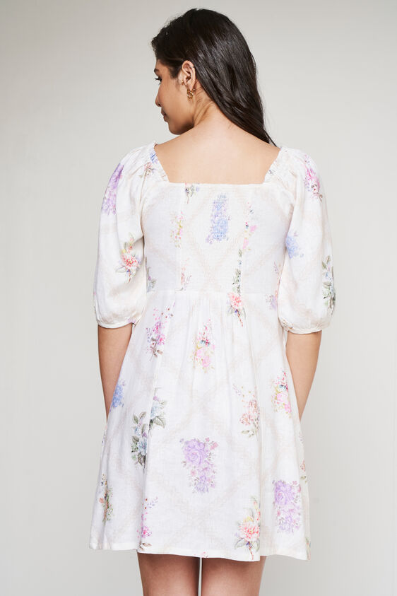 Cream Floral Flared Dress, Cream, image 4