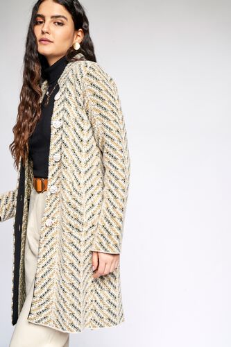 4 - Cream Self Design Straight Jacket, image 4