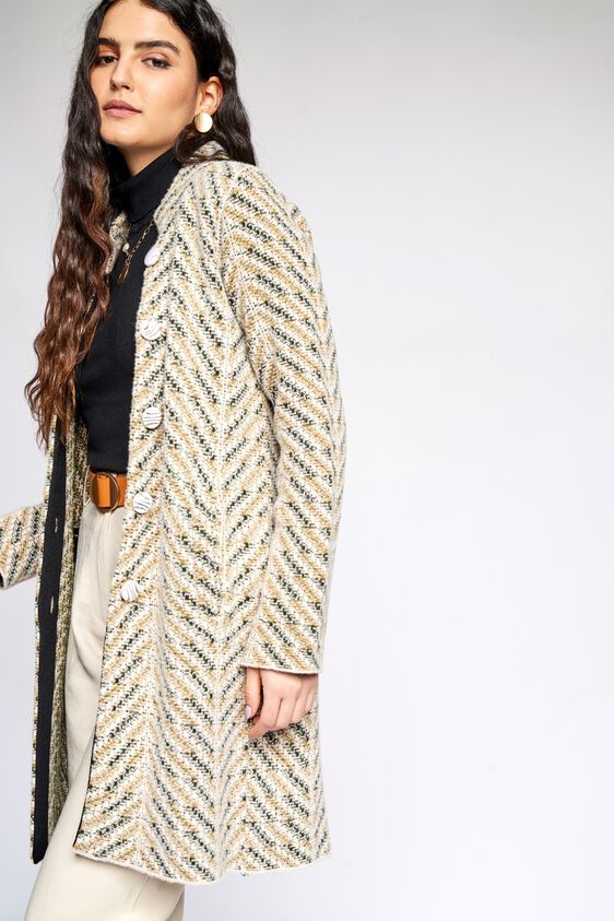 4 - Cream Self Design Straight Jacket, image 4