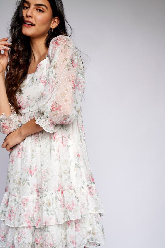 1 - White Floral Fit & Flare Dress, image 1